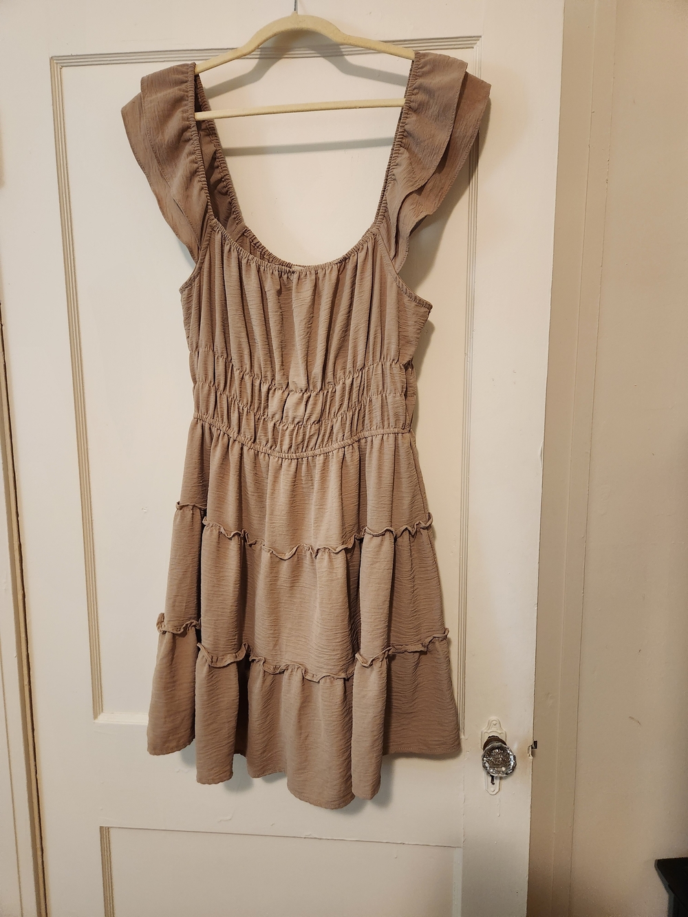Liberty XL Taupe Boho Tiered Flutter Sleeve Smocked Waist Dress